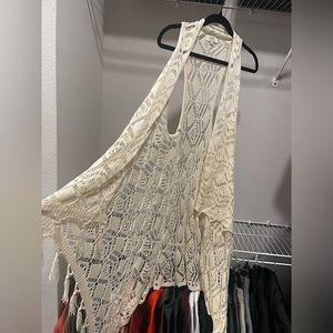long cream lace vest with fringe